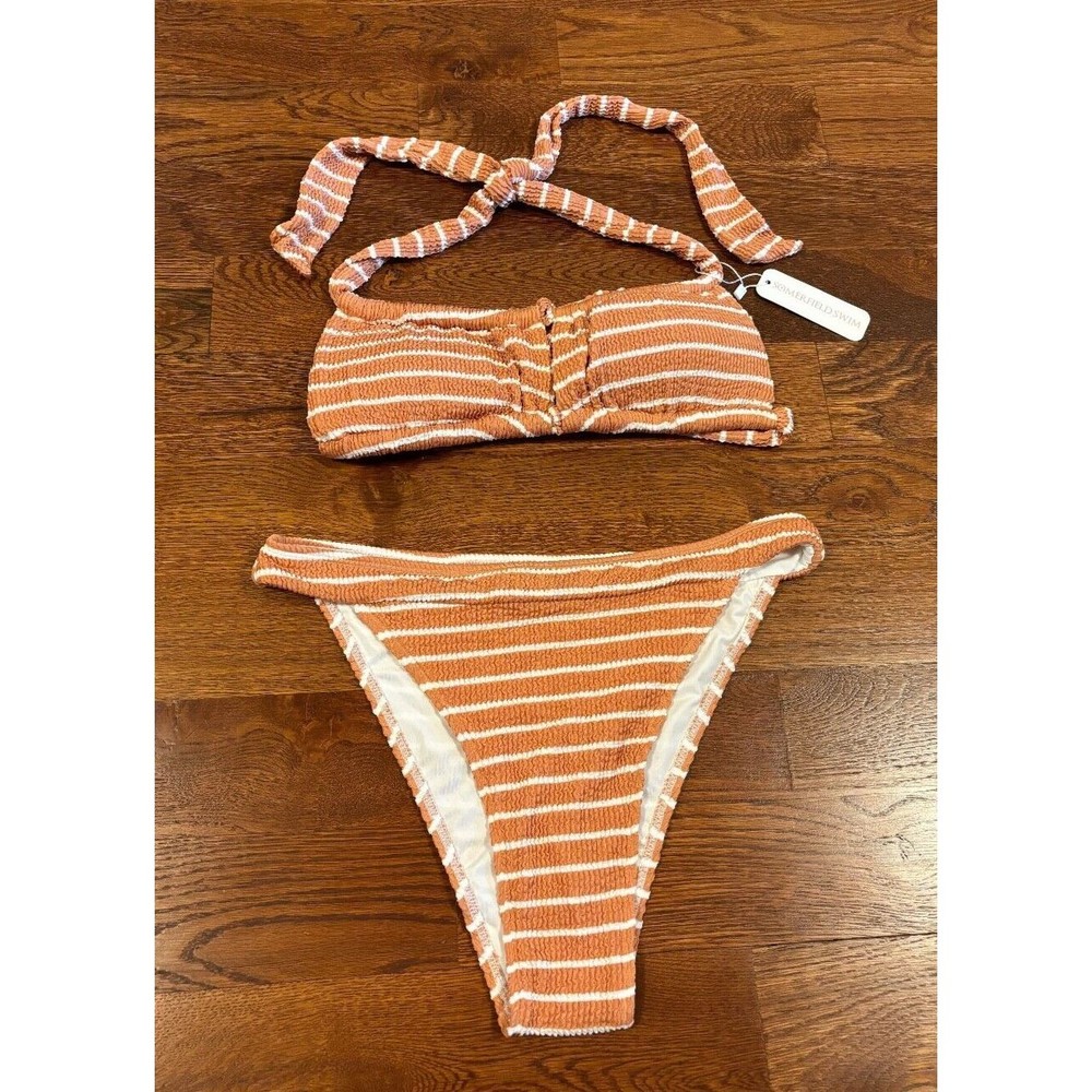 Somerfield Swim Womens L Striped Lanikai Bikini and Sorento Crinkle Bottoms